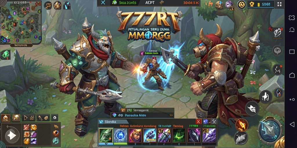 Screenshot gameplay 777RT menampilkan pertempuran epik dalam dunia MMORPG.