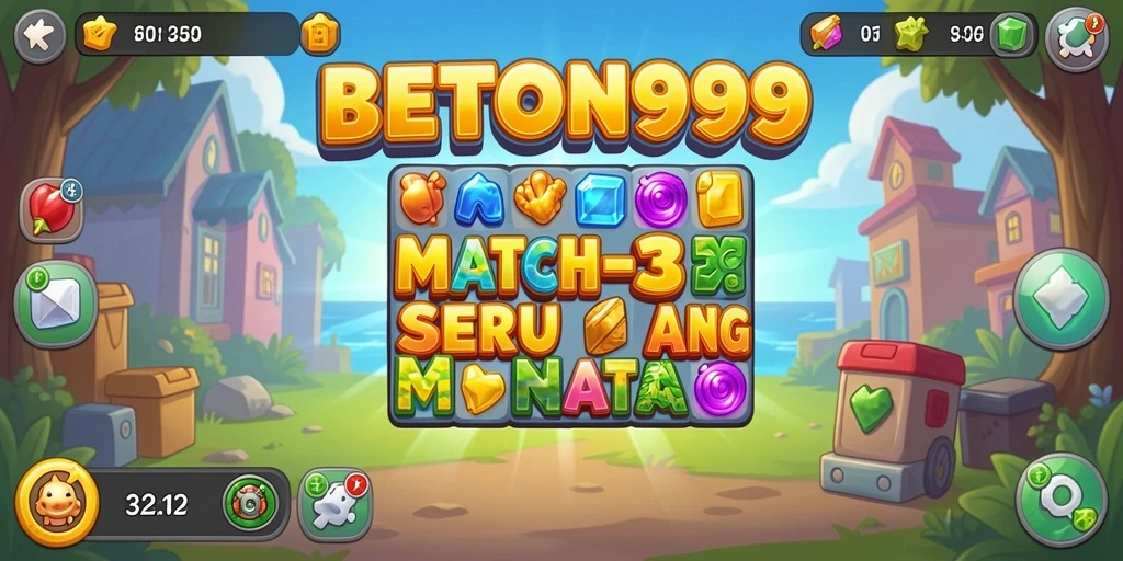 Tampilan gameplay Match-3 yang ceria dan penuh warna di BETON999.
