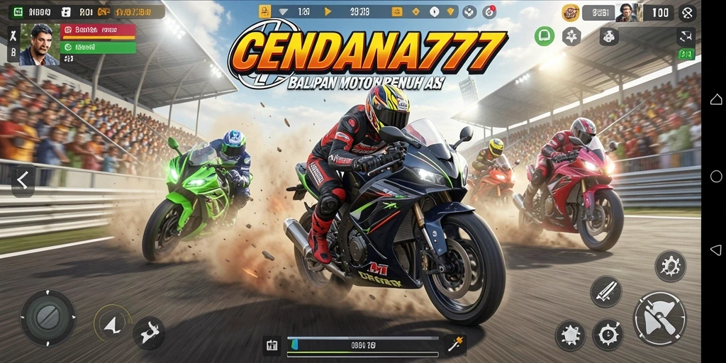 Screenshot gameplay CENDANA777 menampilkan balapan motor yang seru dan menantang.
