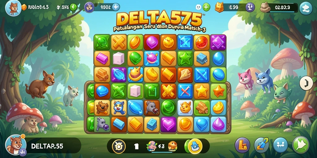 Tangkapan layar gameplay <strong>DELTA575</strong> dengan warna-warni dan tantangan mencocokkan objek.