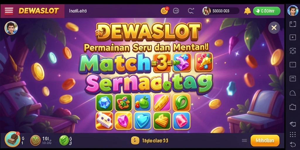 Gameplay seru DEWASLOT dengan tantangan Match-3 menarik.