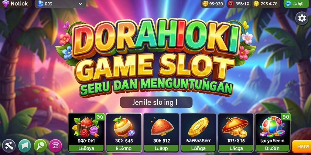 Tampilan menarik gameplay DORAHOKI dengan gulungan berputar.