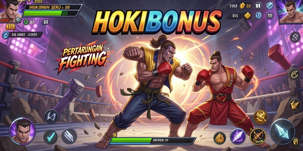 Screenshot HOKIBONUS menampilkan pertarungan seru antara karakter-karakter yang kuat.