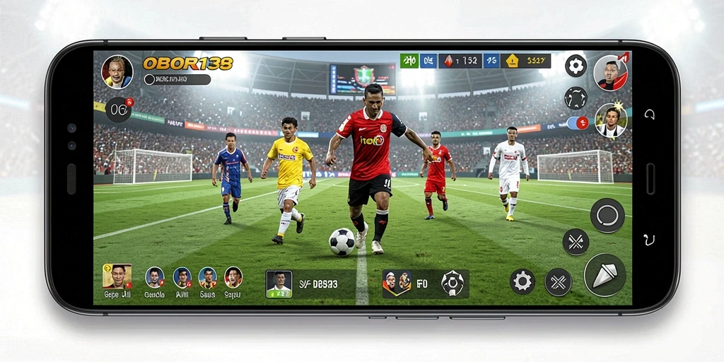 Tampilan aksi nyata dari game sepak bola OBOR138.