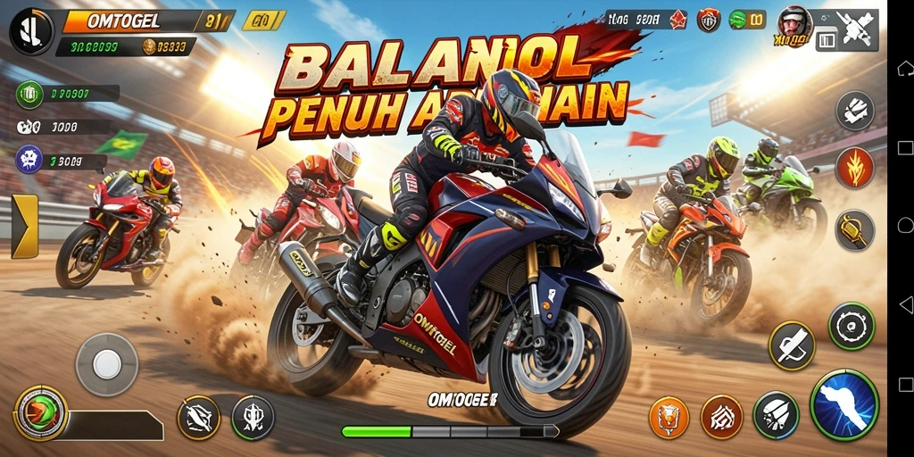 Tampilan seru gameplay balapan motor dari OMTOGEL.