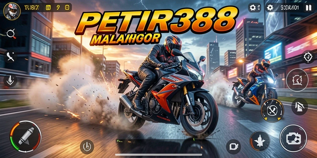 Screenshot gameplay PETIR388 menampilkan aksi balapan motor yang mendebarkan.