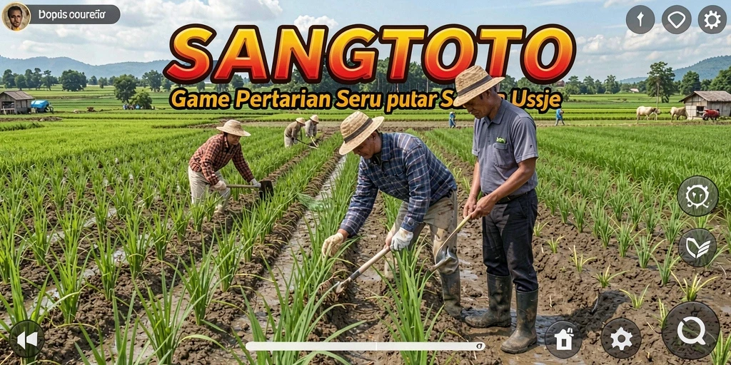 Tampilan gameplay SANGTOTO dengan ladang subur dan hewan ternak.