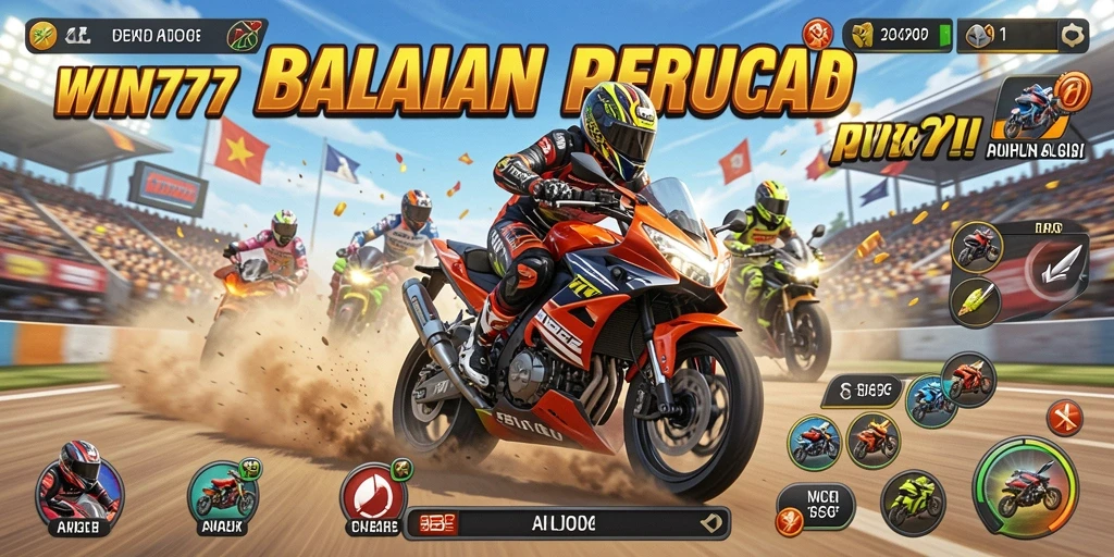 Screenshot gameplay menampilkan balapan motor yang mendebarkan.